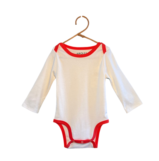 Long Sleeve Bodysuit in White/Red