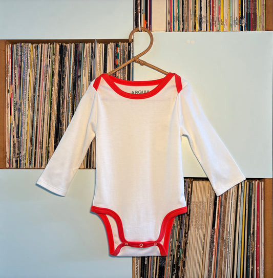 Long Sleeve Bodysuit in White/Red