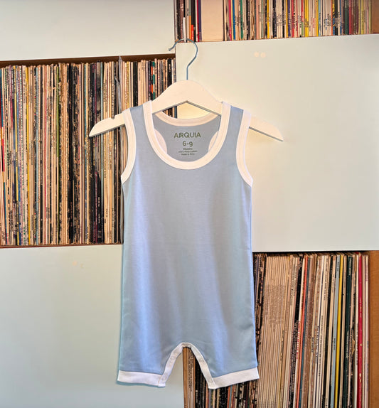 Sleeveless Summer Onesie in Chambray Blue