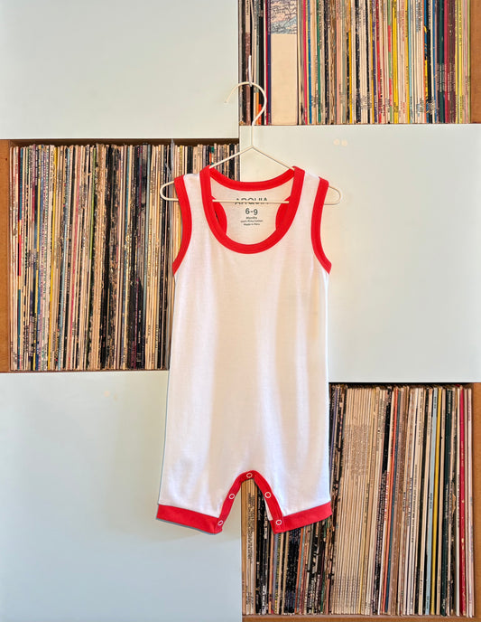 Sleeveless Summer Onesie in Red/White