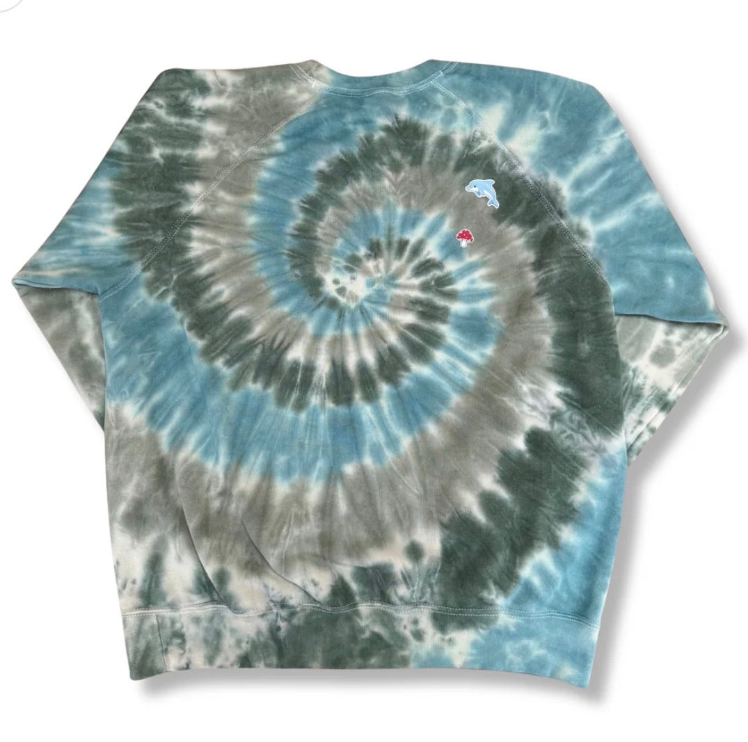Tie dye sweater with printed stickers