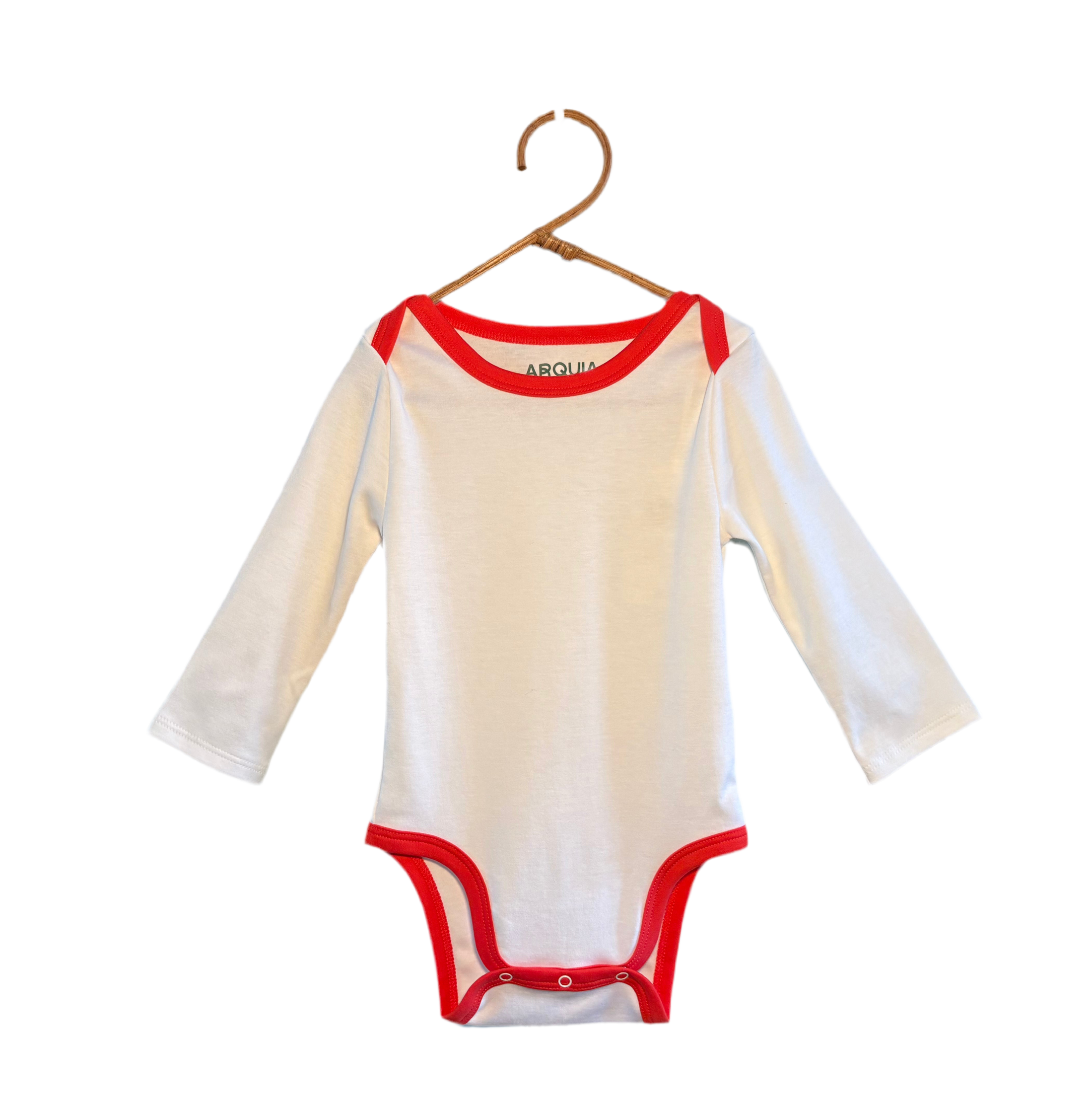 Long Sleeve Bodysuit in White/Red